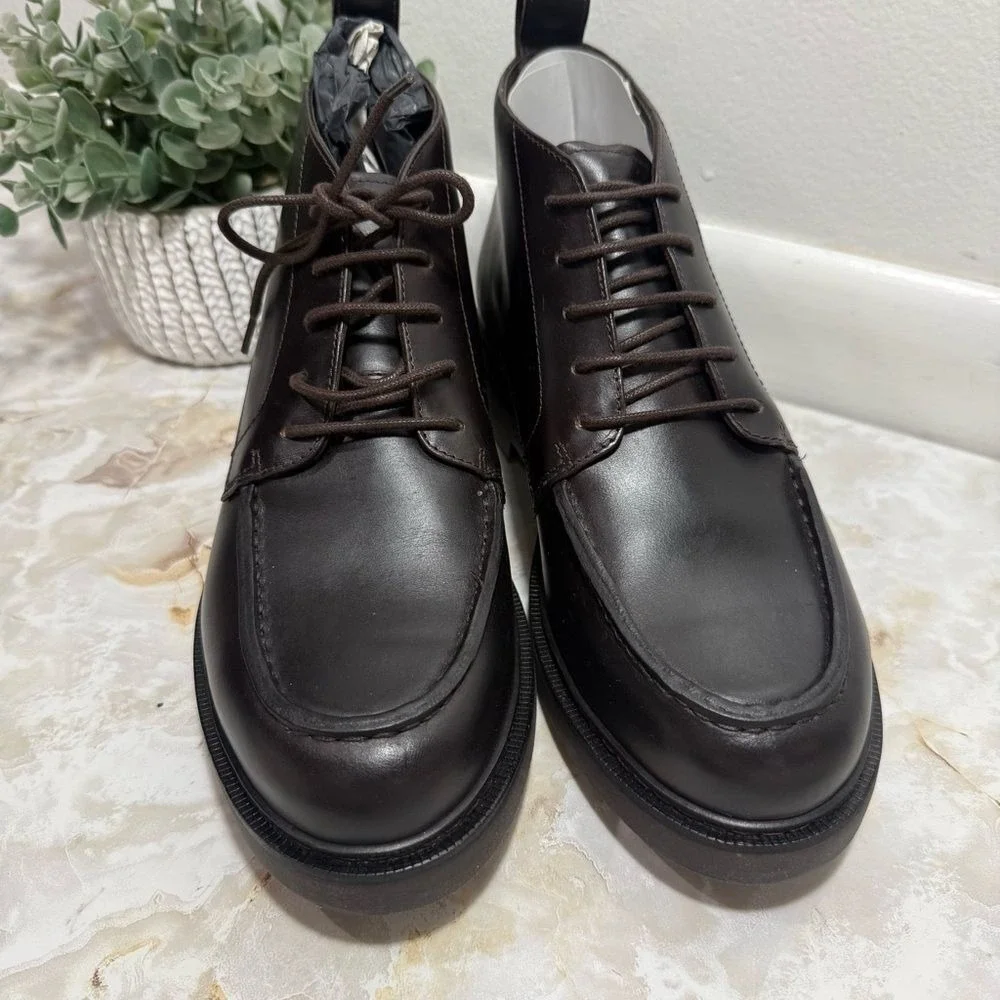 NWOT Massimo Dutti Men's Brown Moc Toe‎ Lace Up Leather Boots 2081 Size 7 (40)